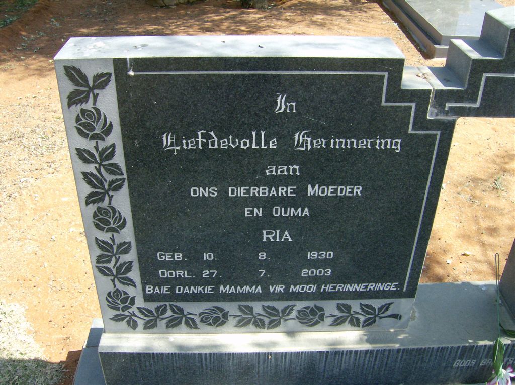 VYVER Ria, van der 1930-2003