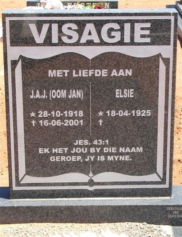 VISAGIE J.A.J. 1918-2001 &amp; Elsie 1925-