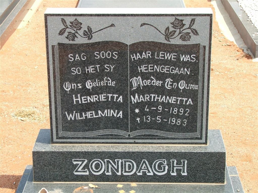 ZONDAGH Henriëtta Marthanetta Wilhelmina 1892-1983