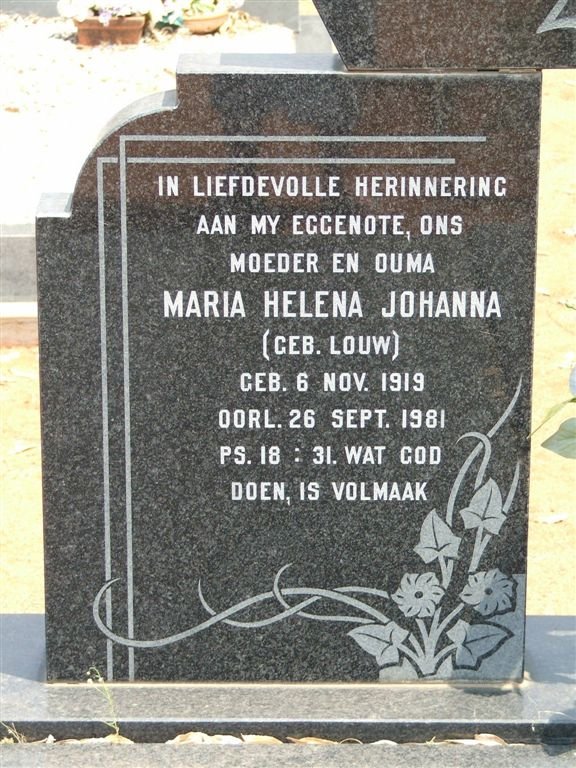 ZANDBERG Maria Helena Johanna nee LOUW 1919-1981