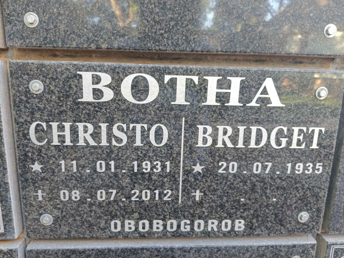 BOTHA Christo 1931-2012 & Bridget 1935-