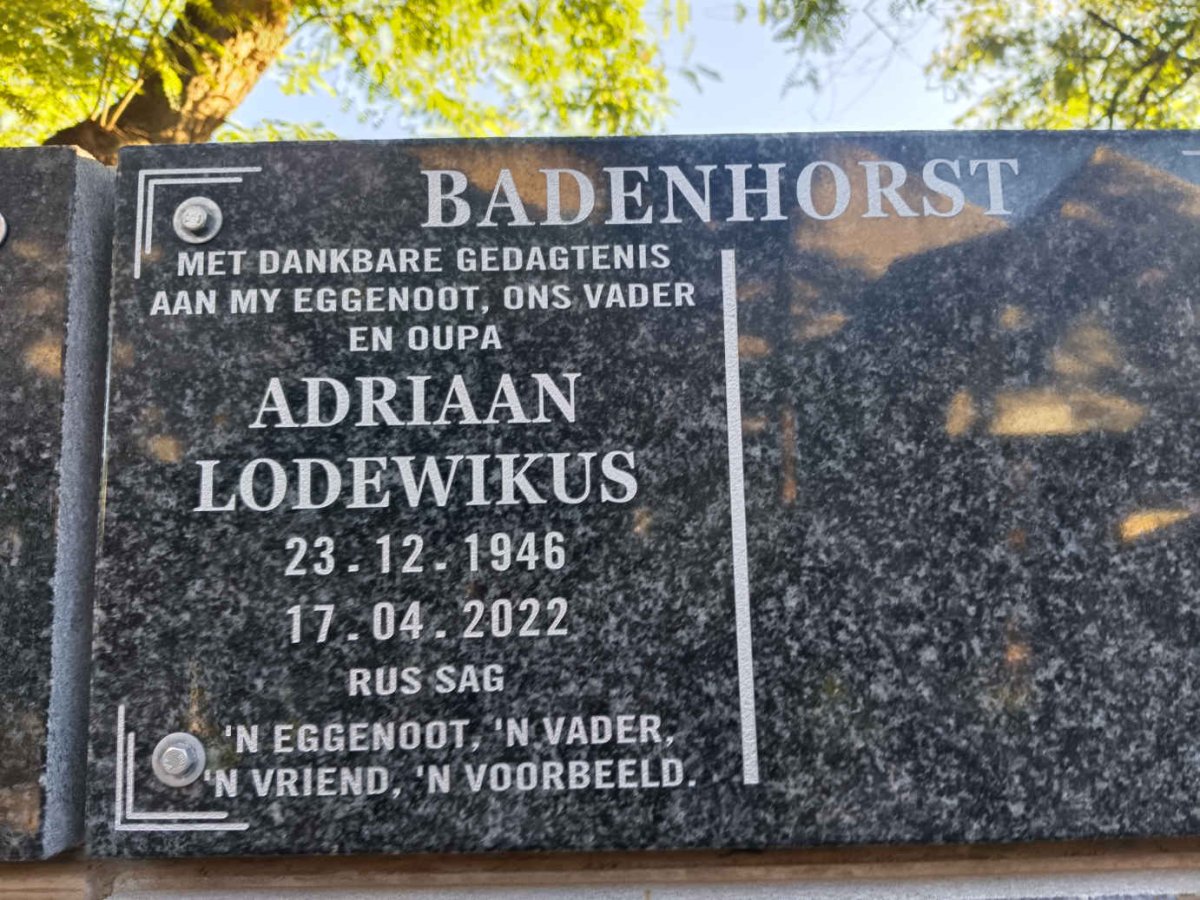 BADENHORST Adriaan Lodewikus 1946-2022
