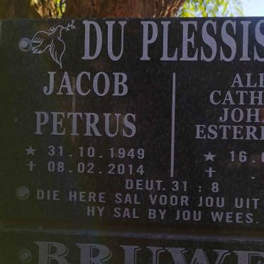 PLESSIS Jacob Petrus, du 1949-2014 & Aletta Catharina Johanna Esterhuysen 1954-