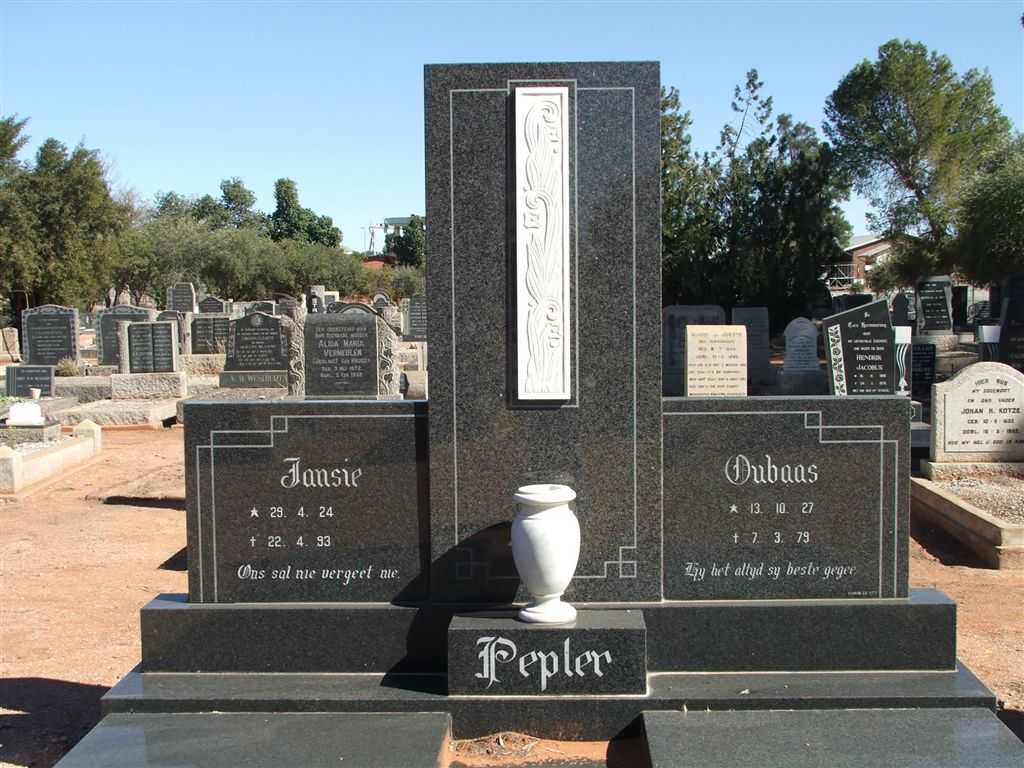 PEPLER Oubaas 1927-1979 &amp; Jansie 1924-1993