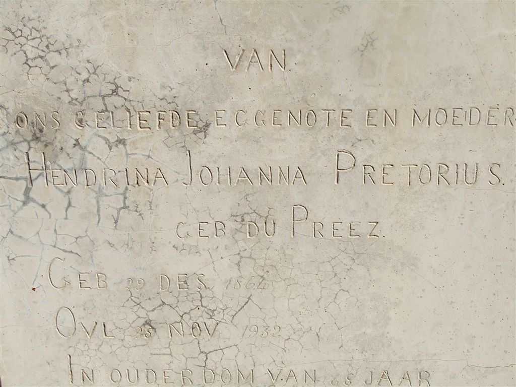PRETORIUS Hendrina Johanna nee DU PREEZ 1864-1932