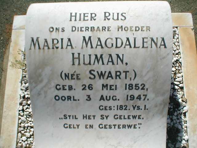 HUMAN Maria Magdalena nee SWART 1852-1947