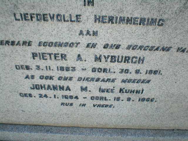 MYBURGH Pieter A. 1863-1961 &amp; Johanna M. KUHN 1864-1966