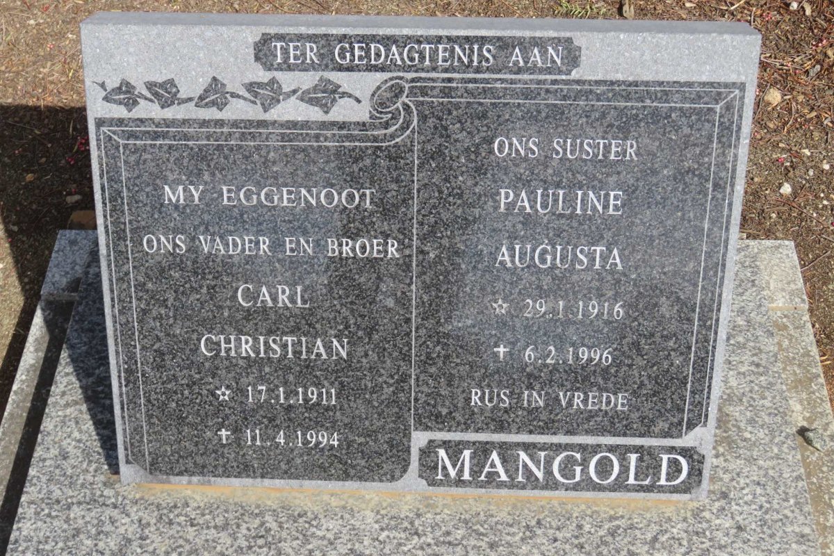 MANGOLD Carl Christian 1911-1994 &amp; Pauline Augusta 1916-1996
