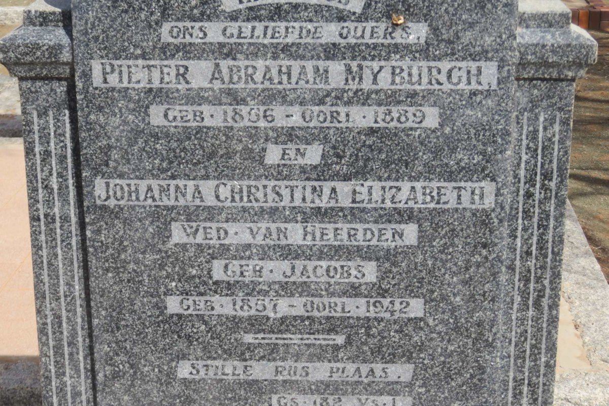 MYBURGH Pieter Abraham 1856-1889 &amp; VAN HEERDEN Johanna Christina Elizabeth nee JACOBS 1857-1942
