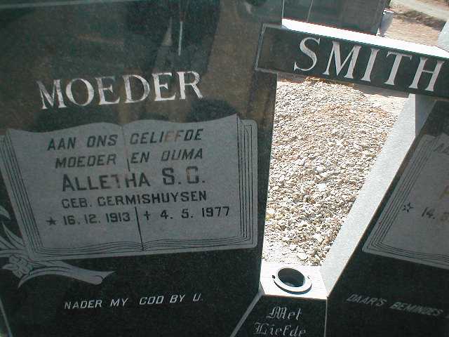 SMITH Alletha S.G. nee GERMISHUYSEN 1913-1977