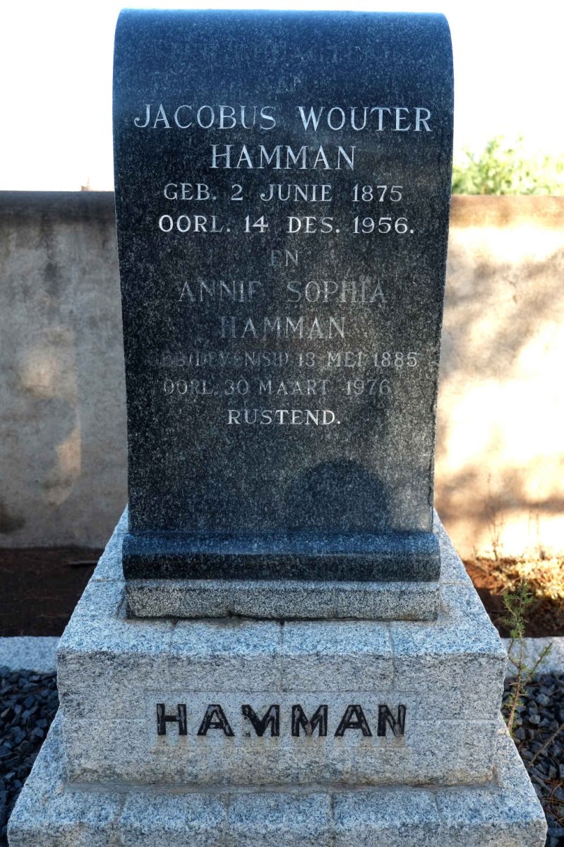 HAMMAN Jacobus Wouter 1875-1956 & Annie Sophia DEVENISH 1885-1976