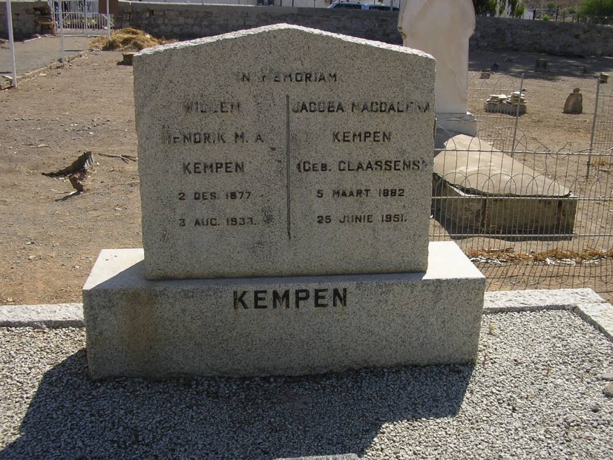 KEMPEN Willem Hendrik M.A. 1877-1933 &amp; Jacoba Magdalena CLAASSENS 1882-1951