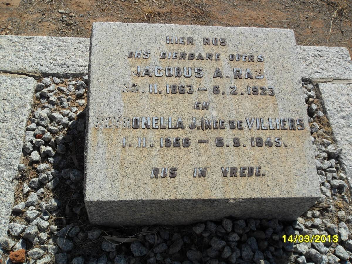 RAS Jacobus A. 1863-1923 &amp; Petronella J. DE VILLIERS 1866-1945