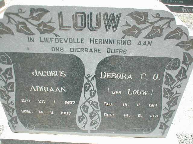 LOUW Jacobus Adriaan 1907-1987 &amp; Debora C.O. LOUW 1914-1971
