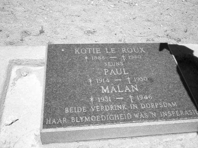 ROUX Kotie, le 1888-1960, LE ROUX Paul 1914-1930, LE ROUX Malan 1931-1946