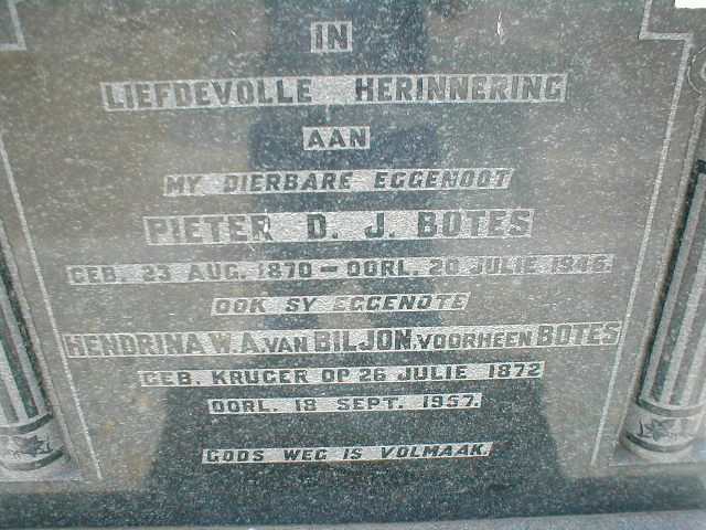 BOTES Pieter D.J. 1870-1946 &amp; Hendrina W.A. VAN BILJON, voorheen BOTES, nee KRUGER 1872-1957