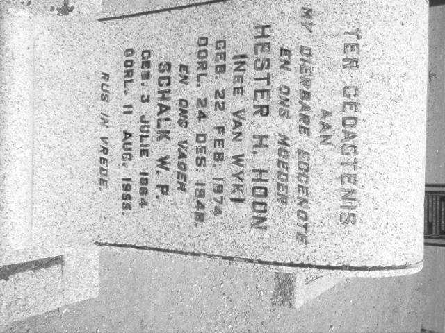 HOON Schalk W.P. 1864-1955 &amp; Hester H. VAN WYK 1874-1948
