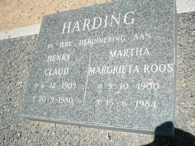HARDING Henry Claud 1903-1980 &amp; Martha Margrieta ROOS 1900-1984