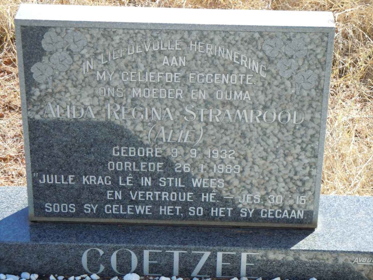 COETZEE Alida Regina Stramrood 1932-1989