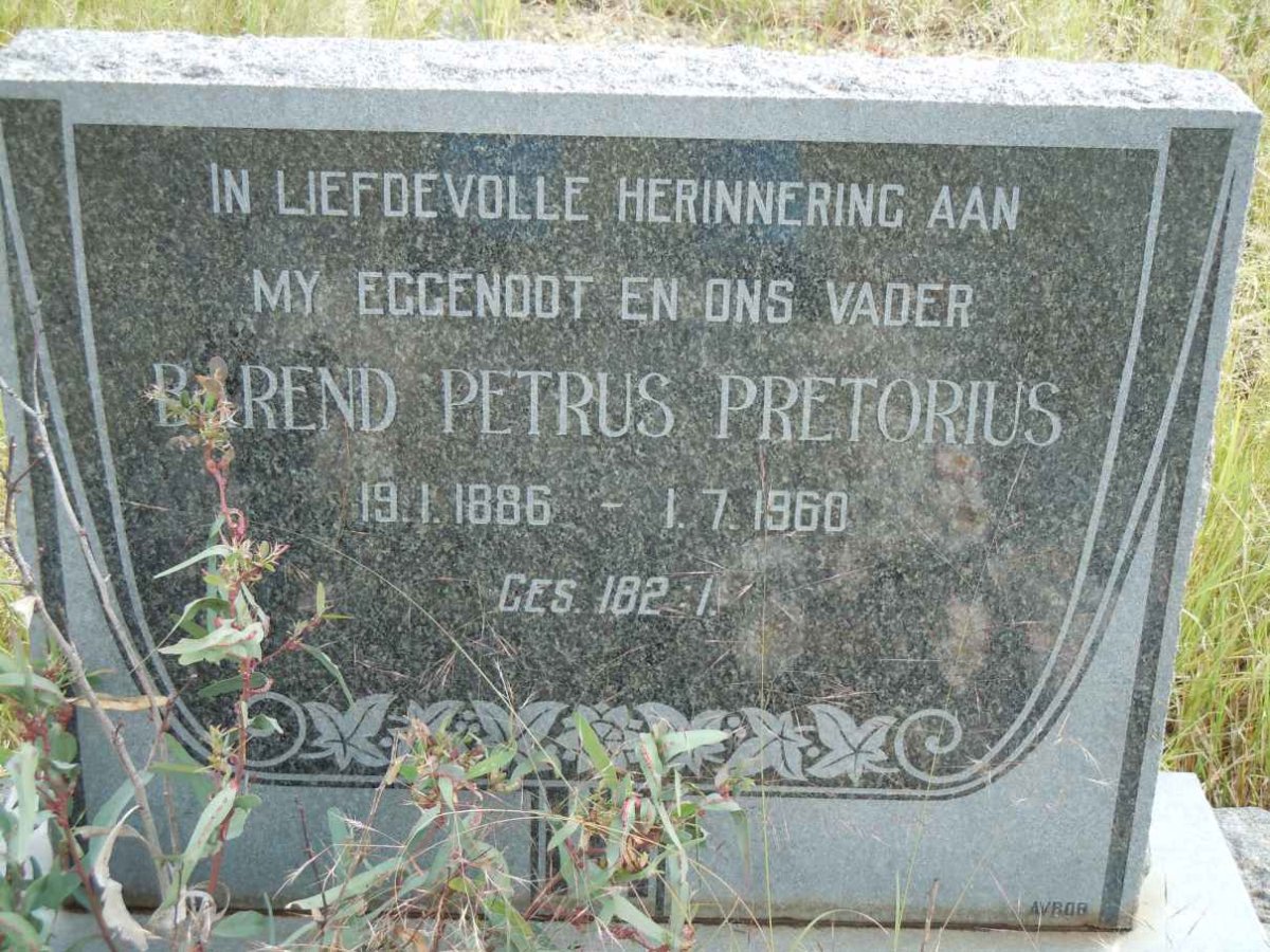 PRETORIUS Barend Petrus 1886-1960
