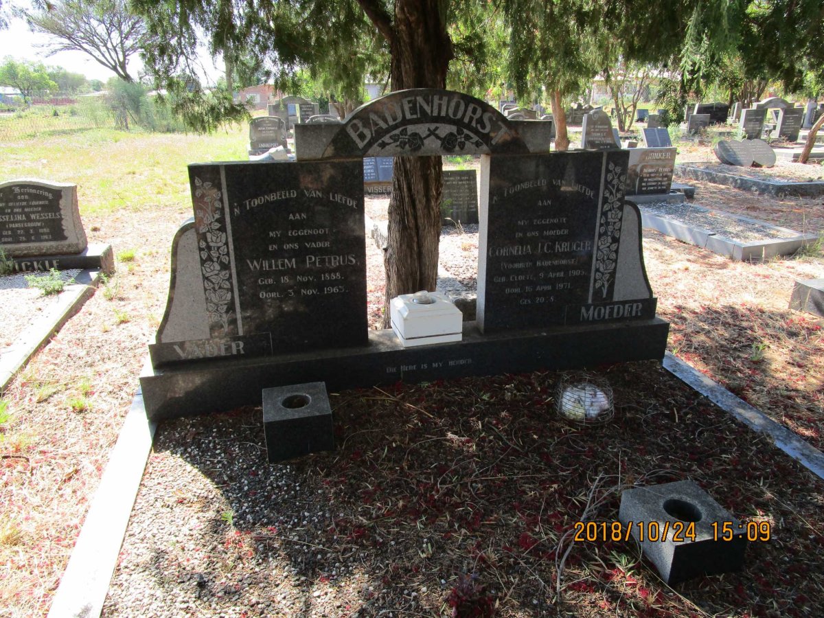 BADENHORST Willem Petrus 1888-1963 &amp; Cornelia J.C. KRUGER formerly BADENHORST nee CLOETE 1905-1971