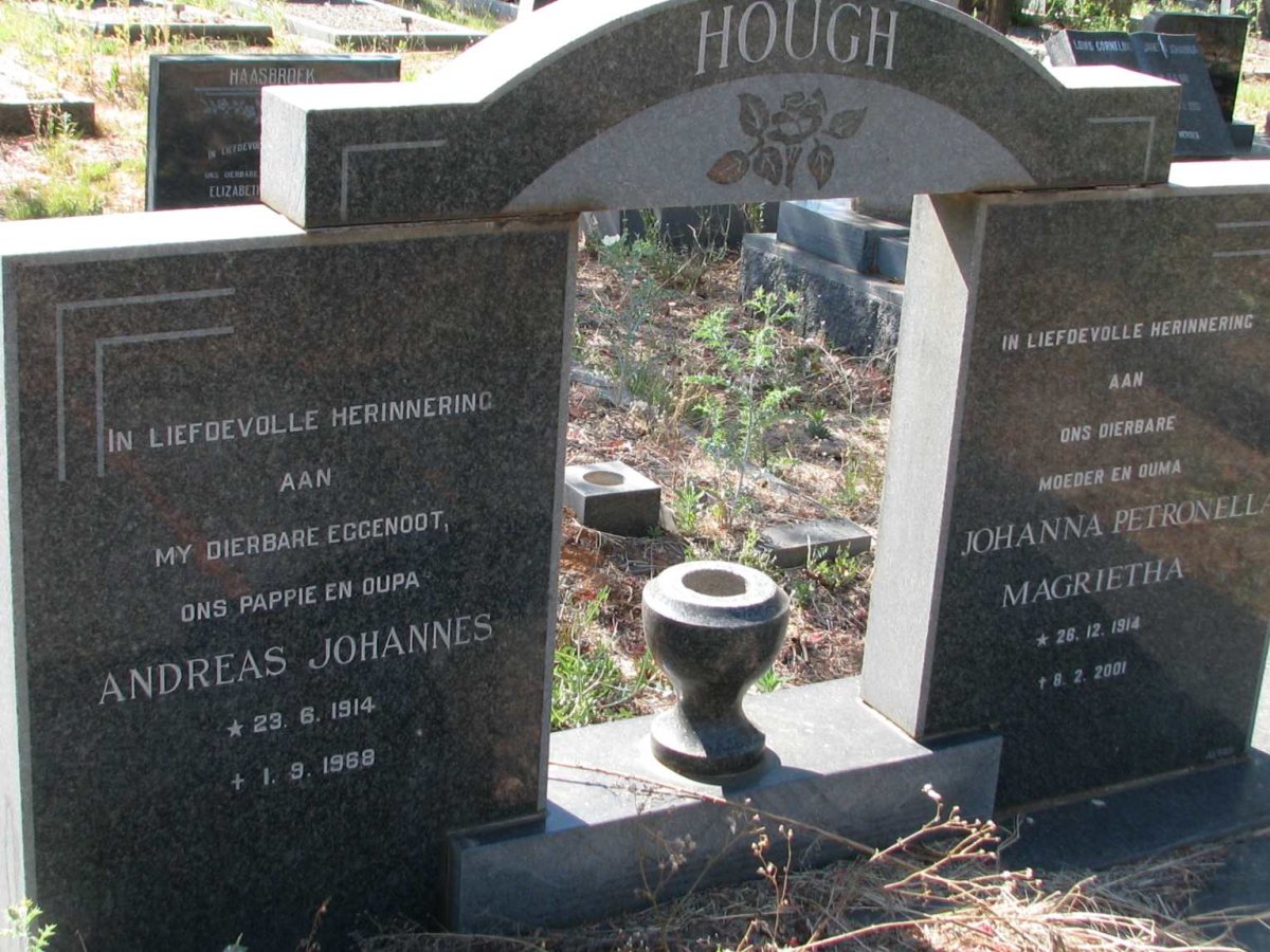 HOUGH Andreas Johannes 1914-1968 &amp; Johanna Petronella Magrietha 1914-2001