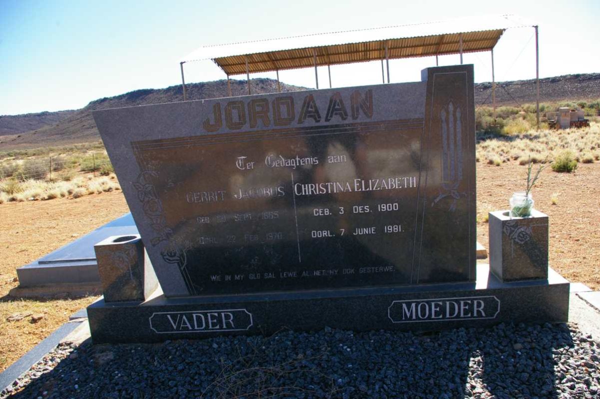 JORDAAN Gerrit Jacobus 1885-1970 &amp; Christina Elizabeth 1900-1981
