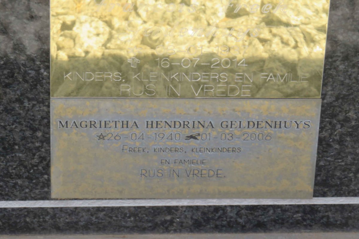 GELDENHUYS Francois Freek 1937-2014 &amp; Magrietha Hendrina 1940-2006