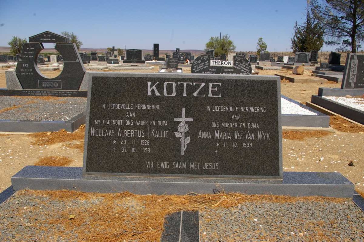 KOTZE Nicolaas Albertus 1926-1998 &amp; Anna Maria VAN WYK 1933-