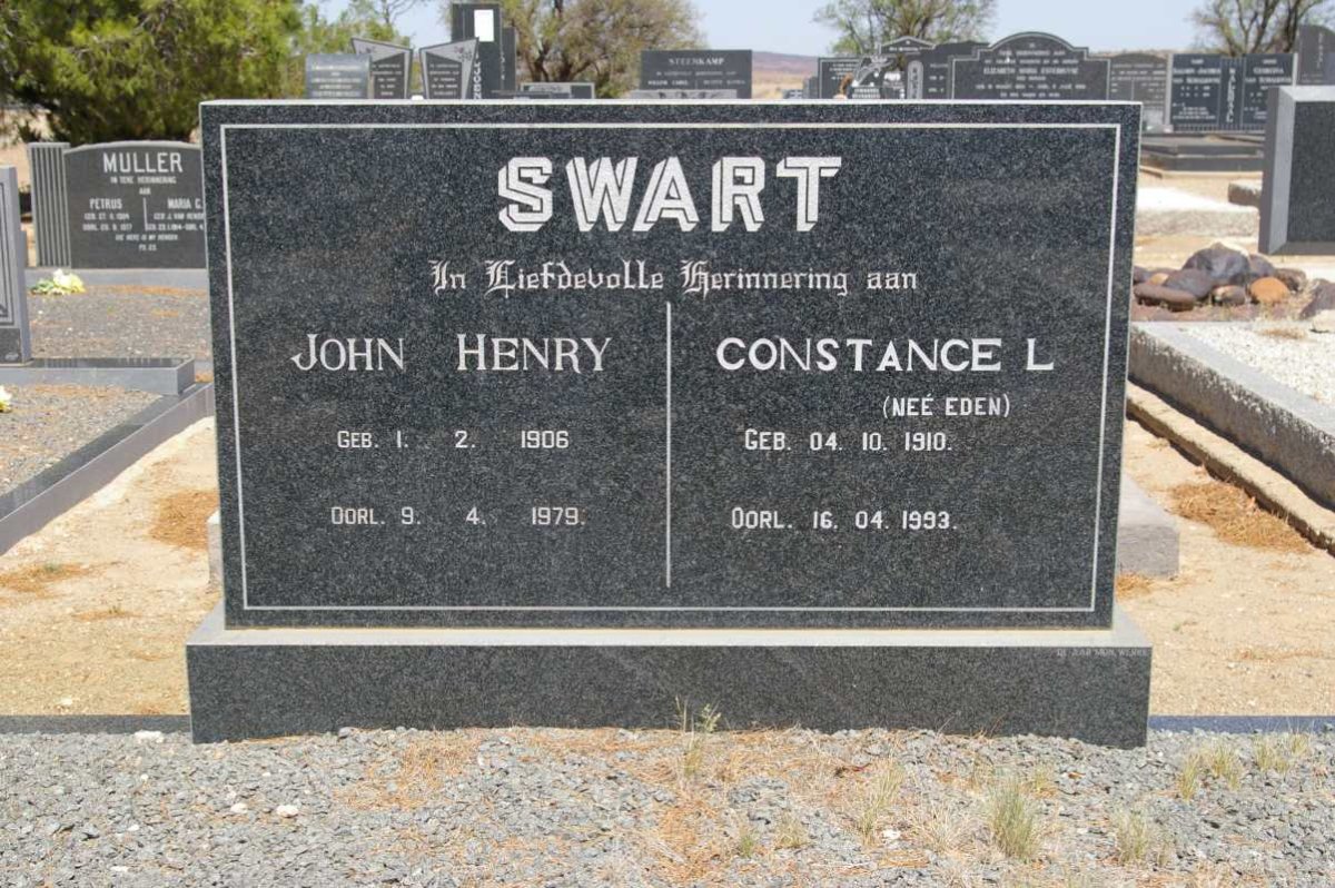 SWART John Henry 1906-1979 &amp; Constance L. EDEN 1910-1093