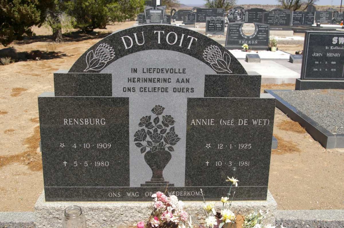 TOIT Rensburg, du 1909-1980 &amp; Annie DE WET 1925-1981