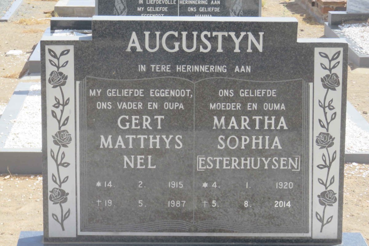 AUGUSTYN Gert Matthys Nel 1915-1987 &amp; Martha Sophia ESTERHUYSEN 1920-2014