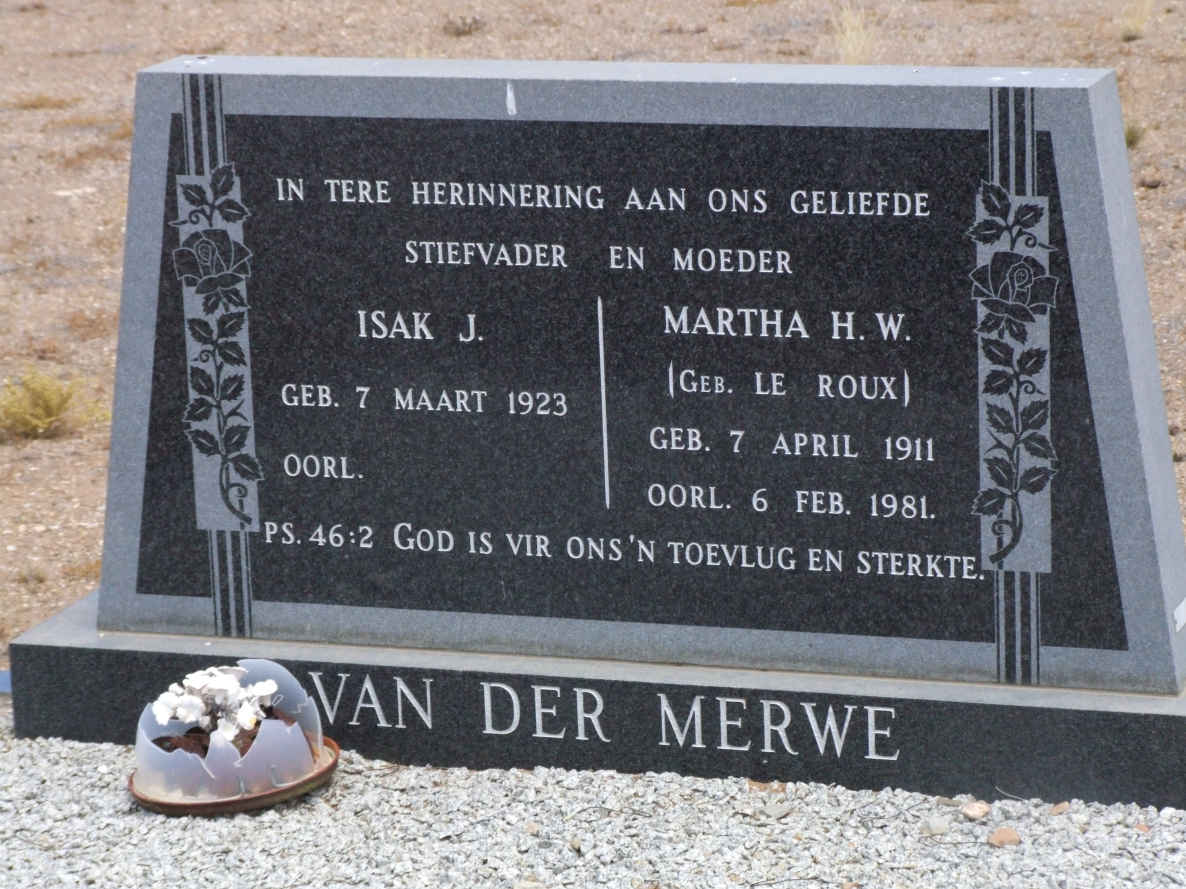 MERWE Isak J., van der 1923- &amp; Martha H.W. LE ROUX 1911-1981