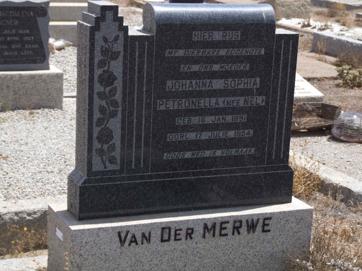 MERWE Johanna Sophia Petronella, van der nee NEL 1891-1954