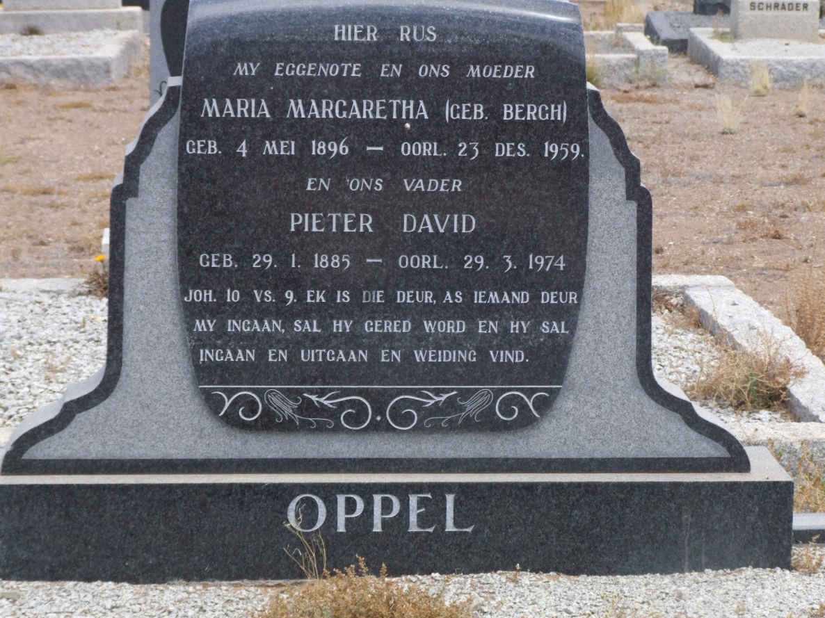 OPPEL Pieter David 1885-1974 &amp; Maria Margaretha BERGH 1896-1959