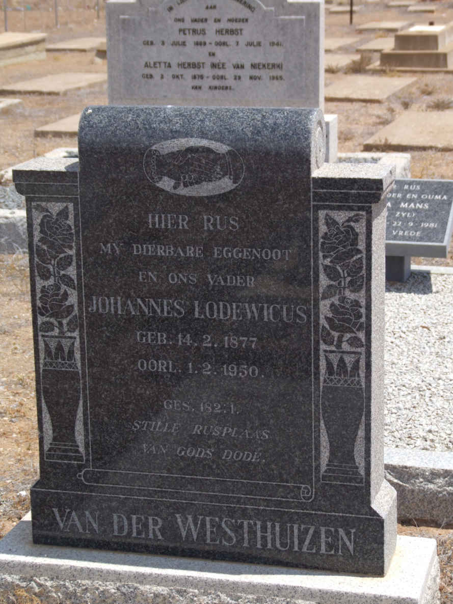 WESTHUIZEN Johannes Lodewicus, van der 1877-1950